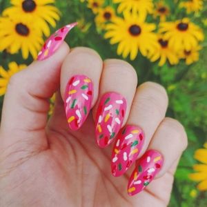 Press On Nails Pink Donut - New Hand Painted